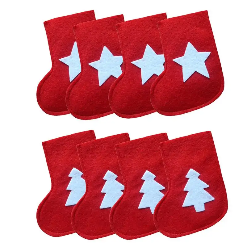 

4Pcs Christmas Socks Cutlery Bag Stocking Silverware Holders Christmas Tableware Storage Pouch For Knife Fork Spoon