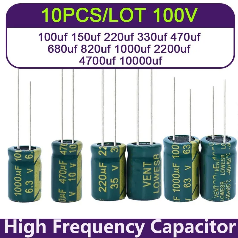 10PCS 100V High Frequency Low ESR Aluminum Electrolytic Capacitor 100uf 150uf 220uf 330uf 470uf 680uf 820uf 1000uf 2200uf 4700uf high frequency low esr aluminum electrolytic capacitor 25v 47uf 68uf 100uf 150uf 220uf 330uf 470uf 680uf 820uf 1000uf 1500uf