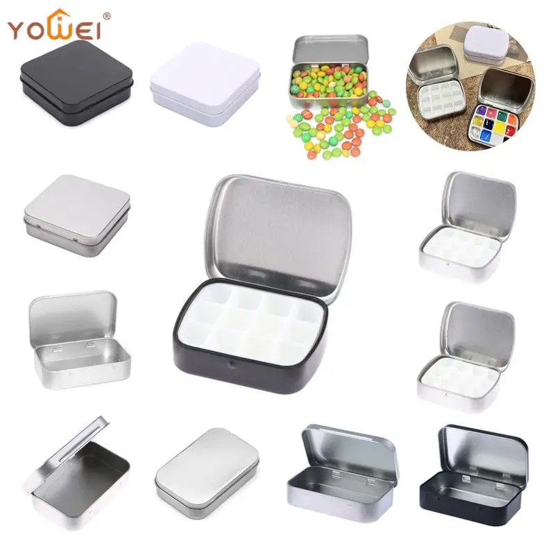 

1Pc Metal Rectangular Mini Empty Tin Box Tinplate Coin Candy Pill Case Bin Jar Flip Hinged Container Small Organizer Storage Box