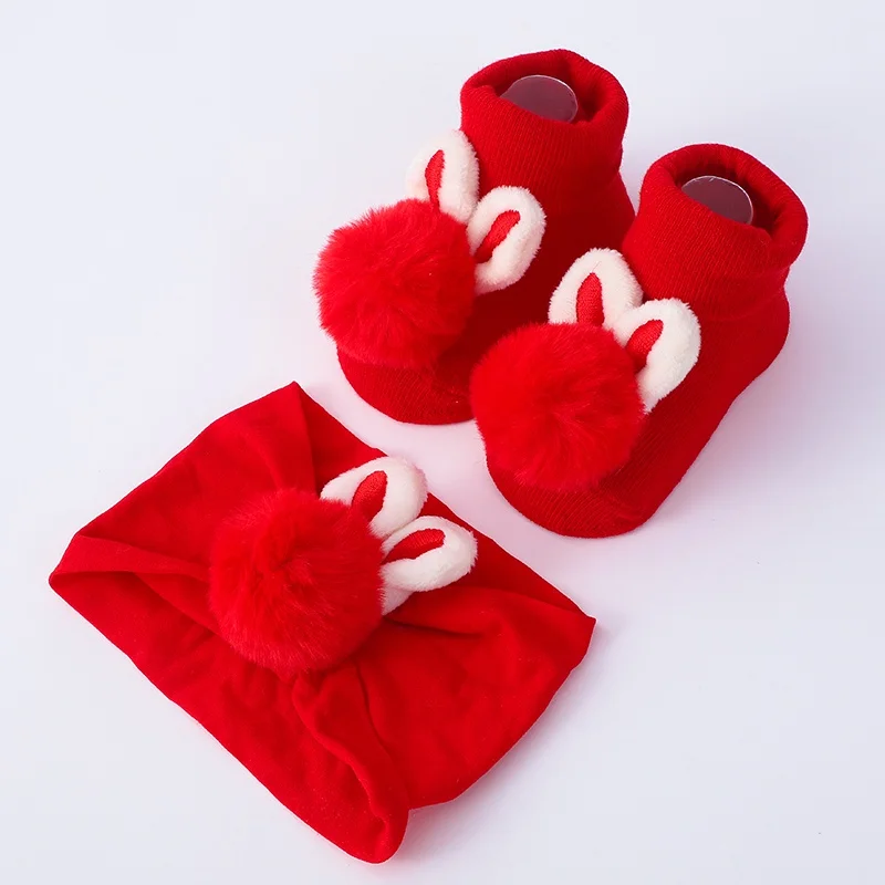 

Newborn Baby Socks Headband 2Pcs Set Cute Plush Ball Short Socks Cute Kids Baby Girl Hairbands Socks Photo Props