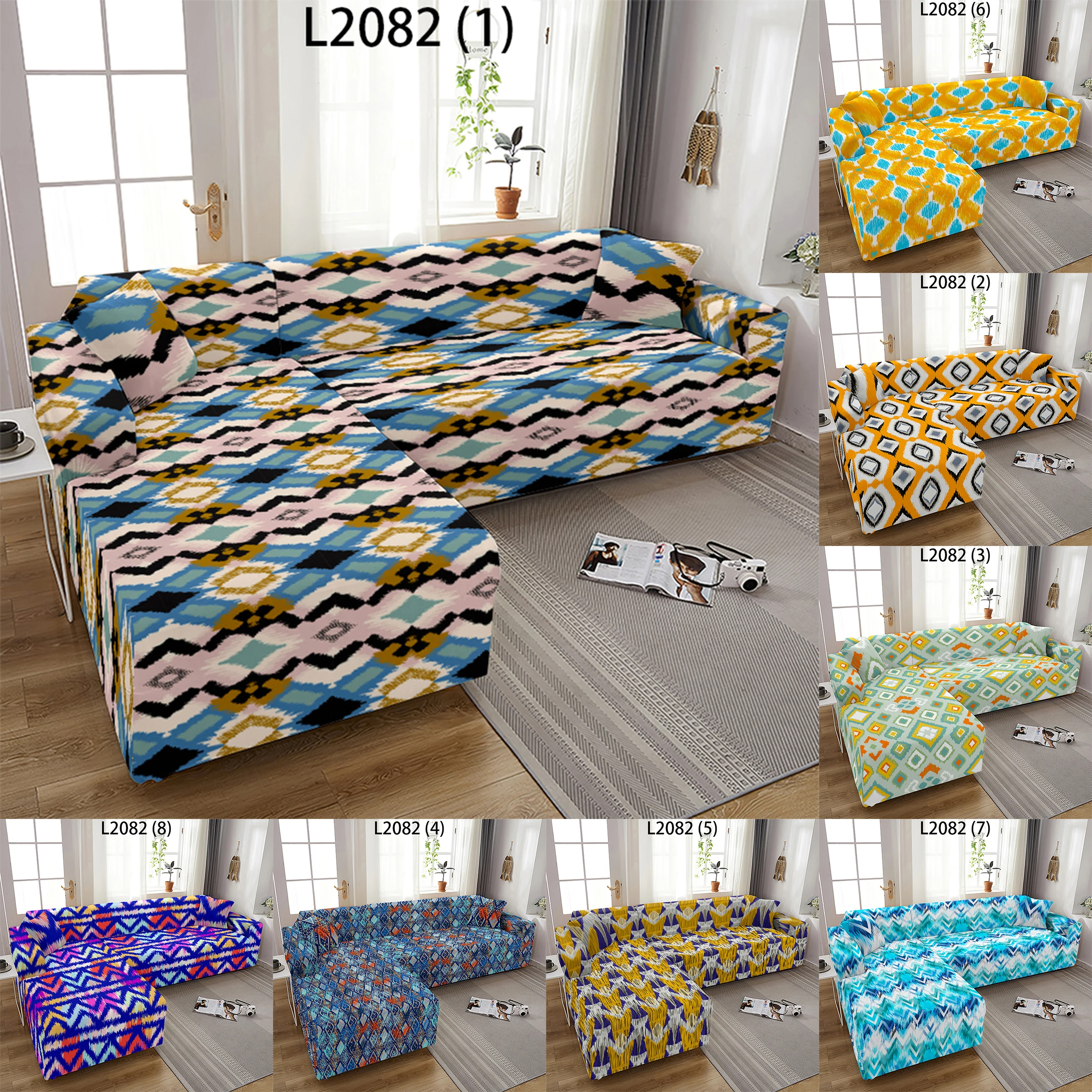 

Mandala Geometric Elastic Sofa Cover for Living Room Sofa Towel Retro Stripes Printed Pattern L-shaped Chaise Longue Sofa Covers