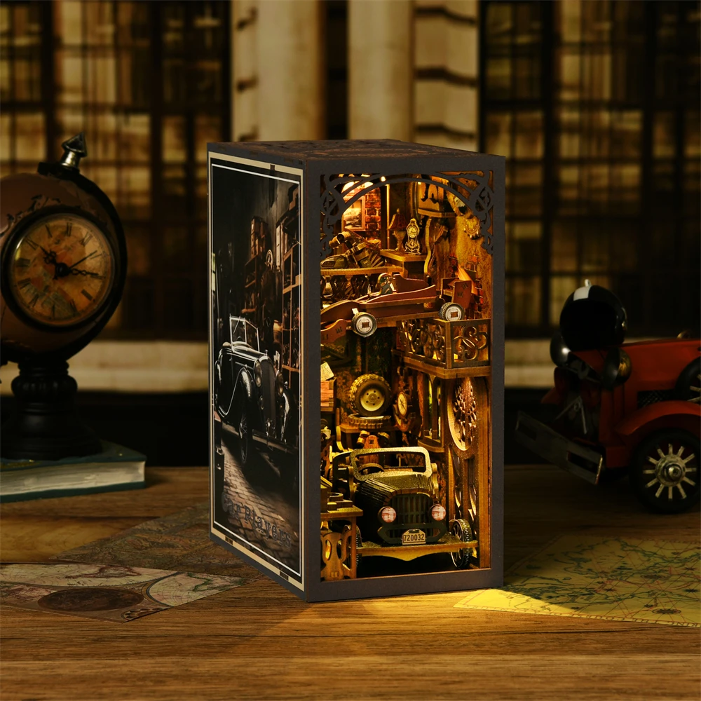 Book Nook Kit Classic Car F1 DIY Wooden Puzzle Bookshelf Insert Decor Dollhouse Model Bookend Building Home Decoration Gifts 5