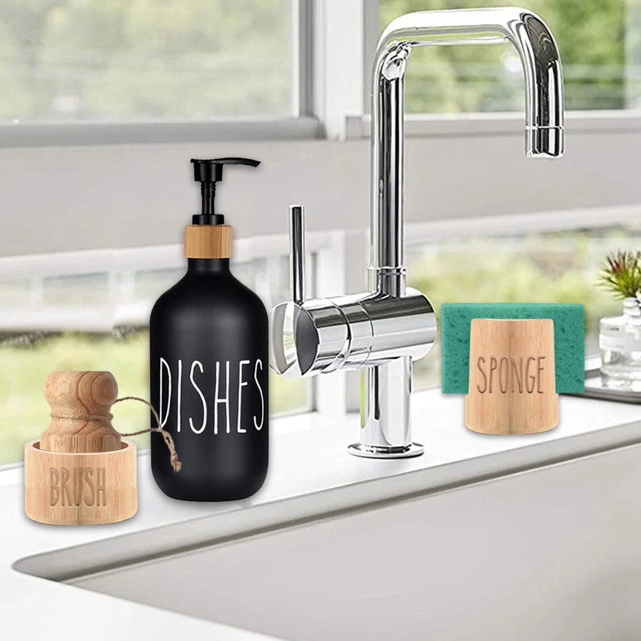 Description Picture 3 of itemKitchen Soap Dispenser Sink Brush Sponge Caddy Holder Tray Farmhouse Home Countertop Dish Hands Soap Bottle Kitchen Accessories