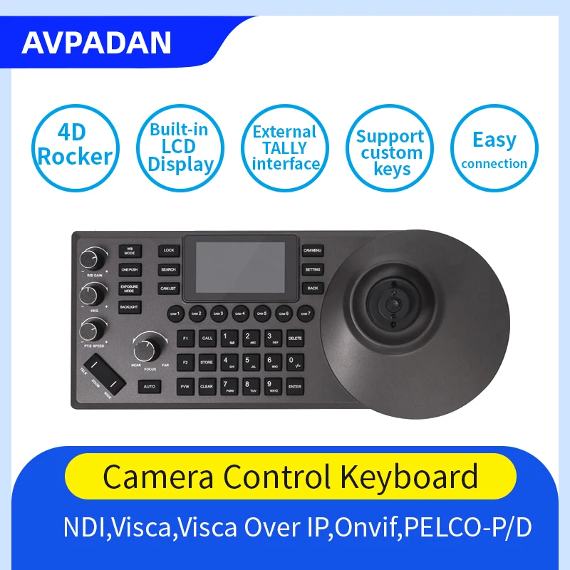 

NDI PTZ-контроллер, система видеоконференции, 4d-клавиатура, джойстик для видеоконференций, управление клавиатурой для прямой трансляции