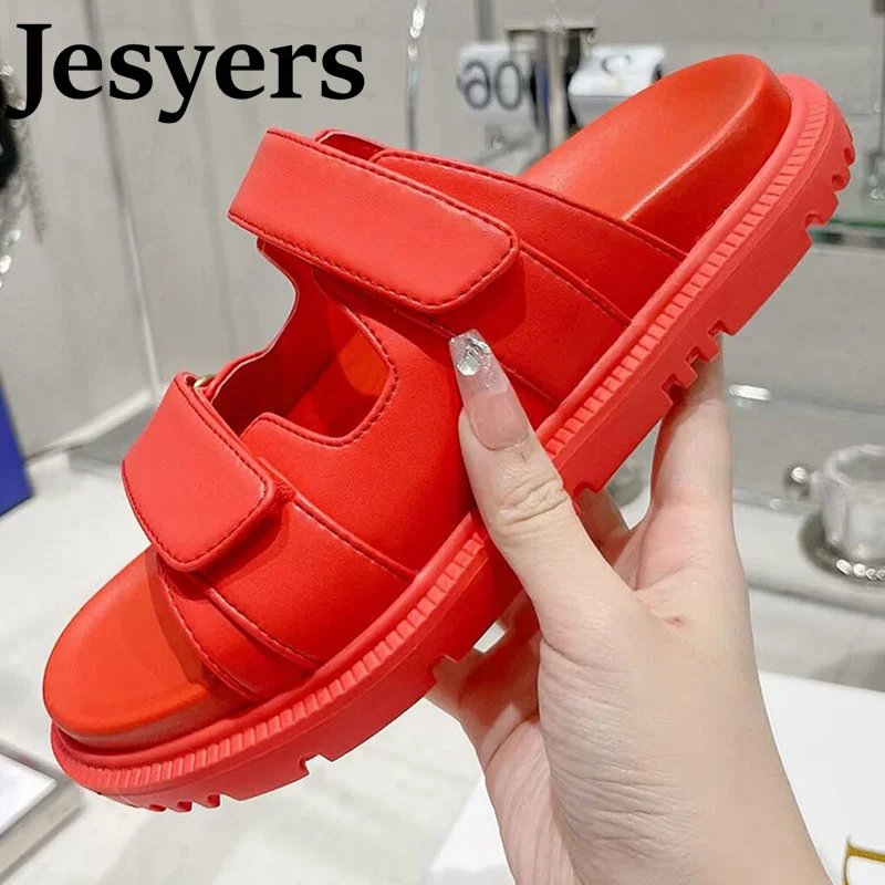 Summer casual soft sole comfortable slippers thick sole mixed color genuine  leather open toe outdoor versatile flat shoes - AliExpress