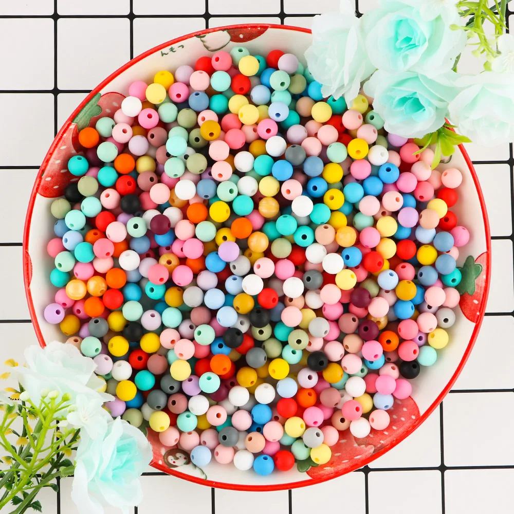 300/500/1000Pcs Silicone Beads 9MM Round Beads For Jewelry Making Bulk DIY Pacifier Chain Accessories Charms For Bracelet