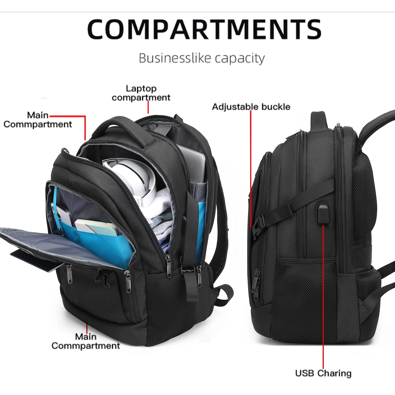 Hot selling! Business Backpack For Men 15.6 inch USB Charge Travel Notebook Laptop Backpacks Fashion School Backpack For Male