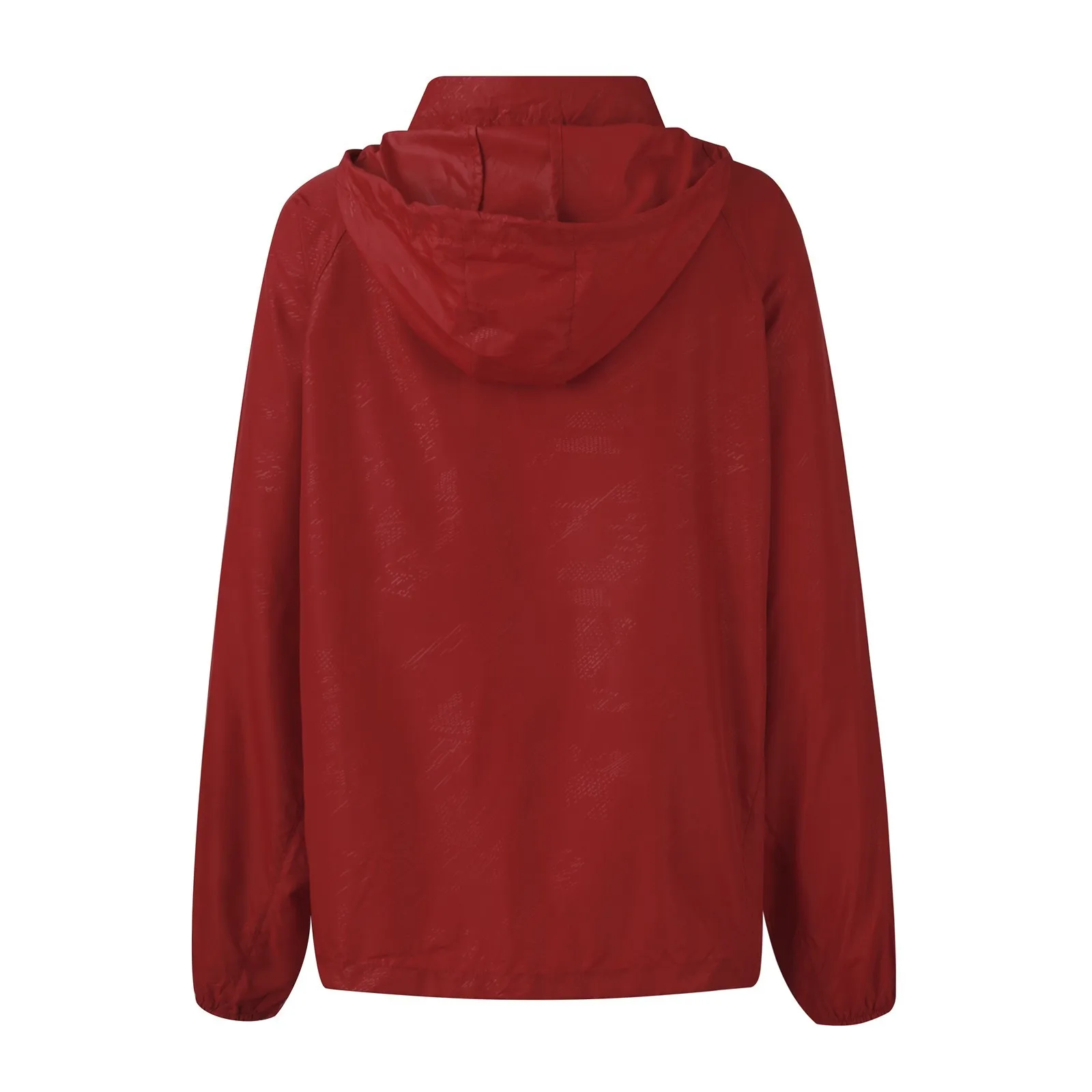 Fashionable solid-colored hooded waterproof windbreaker jacket for outdoor sports, climbing, and casual wear. back