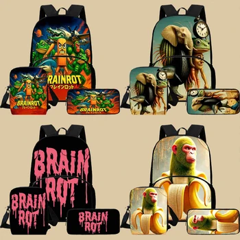 Set da pezzi Zaini per bambini Cartoon Brainrot Borsa a tracolla Astuccio per matite Borse da scuola per alunni di grande capacità per ragazzi e ragazze Studenti 1