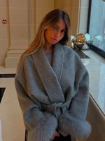 Manteau en laine à col écharpe de couleur unie, décontracté, à la mode, simple boutonnage, poche, vêtements d'extérieur amples, nouvelle veste Highstreet 2025 4