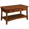 10055-RS Mission Coffee Table for Living Room, Two Drawers and Shelf, Made with Solid Wood, Russet Finish 2