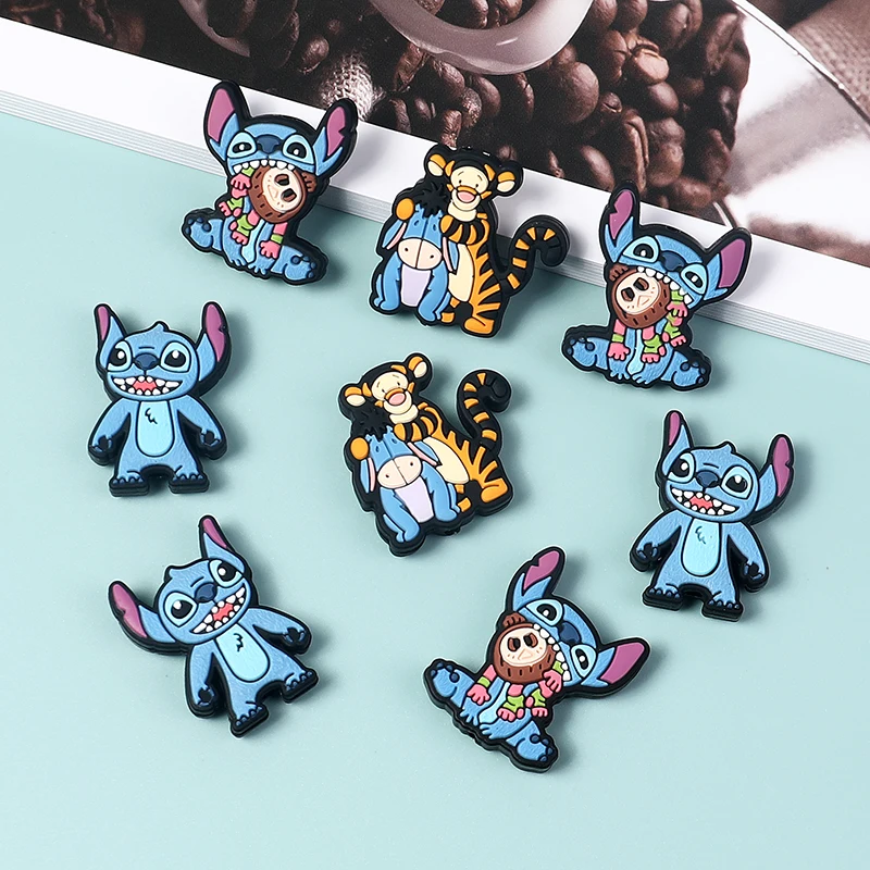 10개 스티치 티거 이요어 실리콘 포컬 비즈 DIY 체인 클립 비즈 펜 키체인 북마크 재료