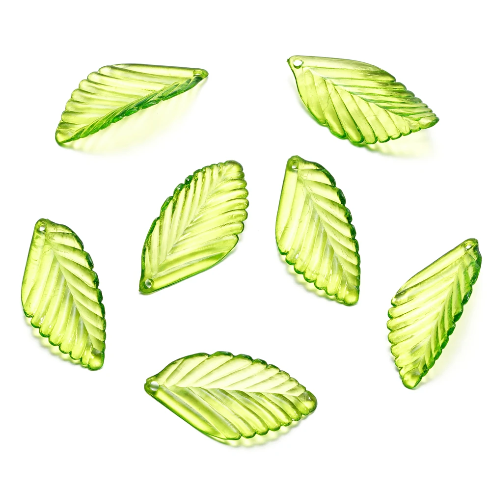 Set of Green Acrylic Leaf Charms for Jewelry Making and Crafts