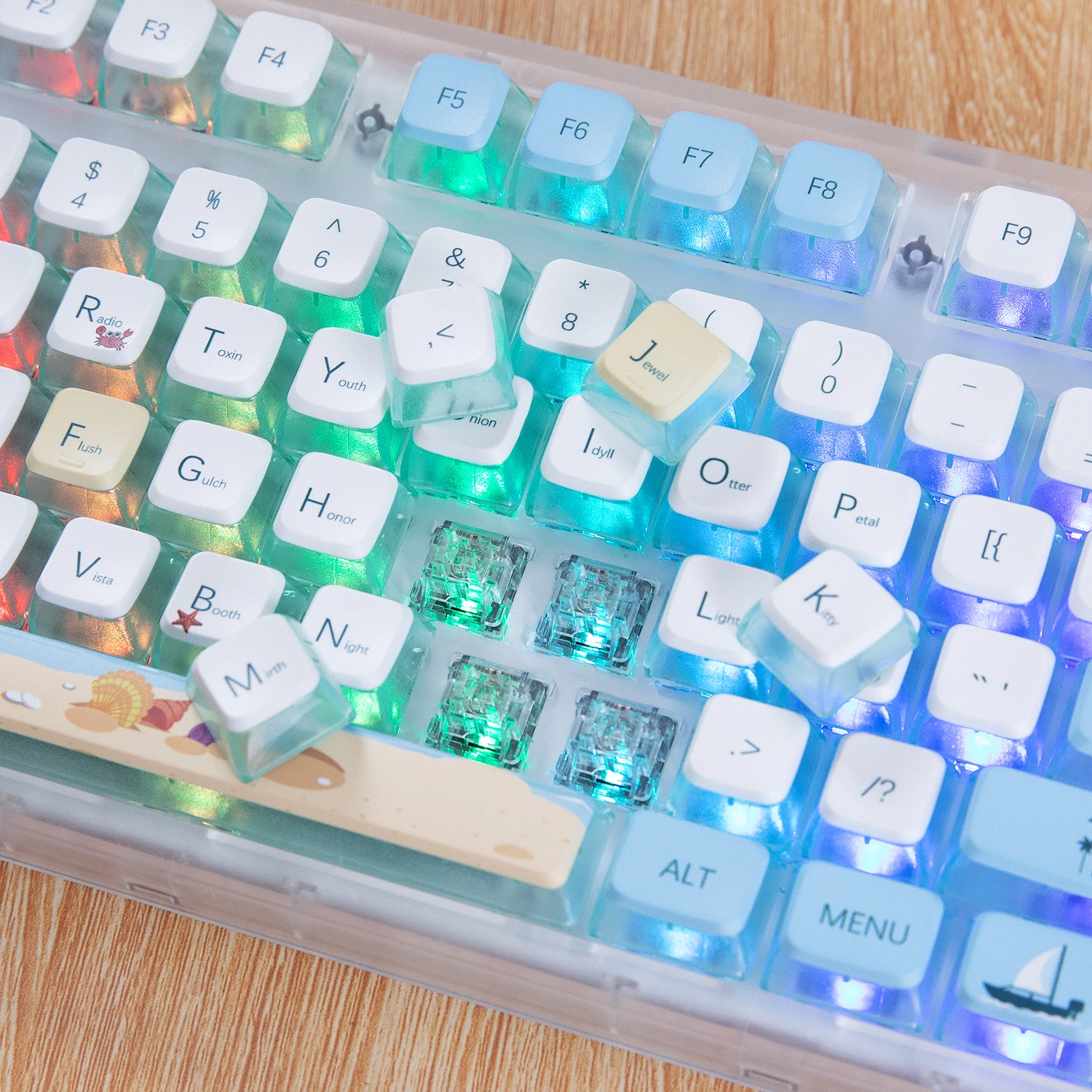 Summer Beach Ocean Pudim Keycaps Transparentes Keycaps Azuis Brancos da Baleia Sublimação Dupla Pbt 118 Keycaps Asa Chave - Imagem 2