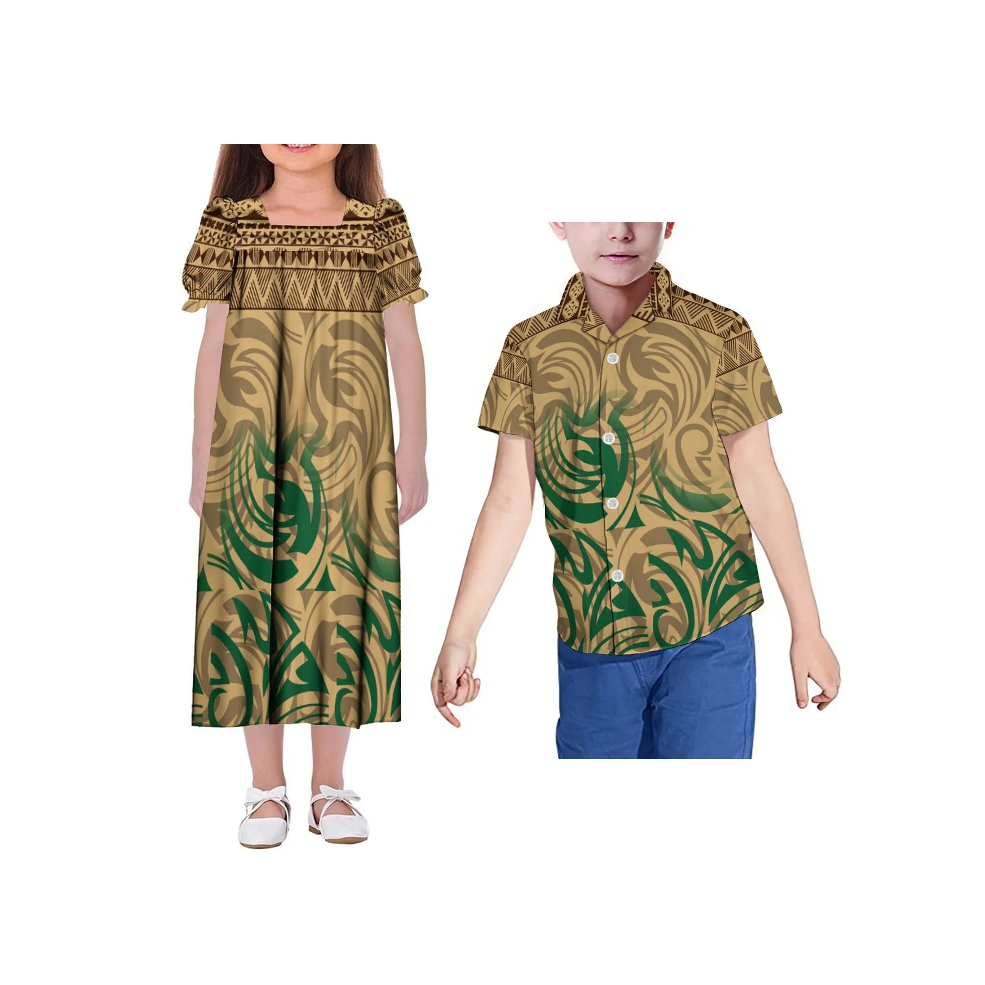 Polynesian girl Mumu New Dress Banquet Casual Summer Puffed Sleeve Long Dress Custom
