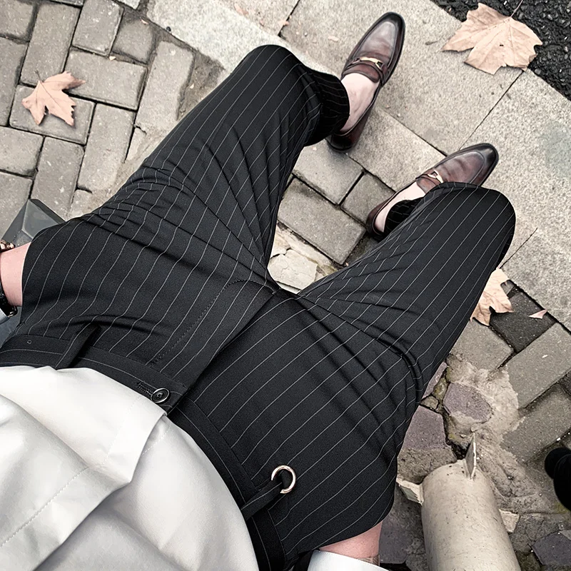 Stretch Pants Suit Pants Men Pants Men's Suit Pants Dress Pants Stretch Slim Straight Black Striped Formal Ankle Trouser