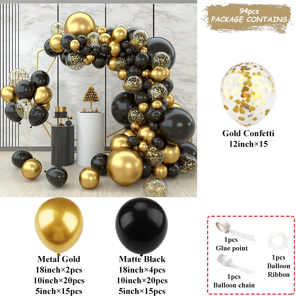 Black Gold Metallic Balloon Arch Boy Girl Birthday Family Party Supplies Adult Wedding Baby Shower Graduation Ballons Decoration