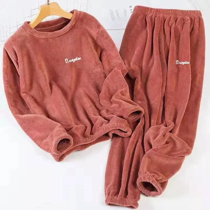 2024 New Warm Loungewear Suit Women's Autumn Winter Coral Fleece Lazy Homewear Fleece Thick Pajamas Round Collar Sleepwear