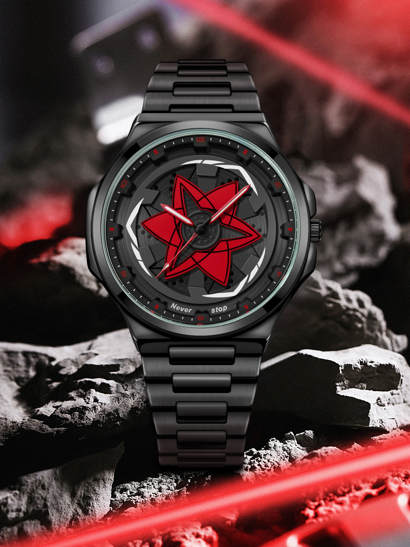 Men's Black Steel Strap Watch with Rotatable Dial - Stylish Creative Holiday Gift