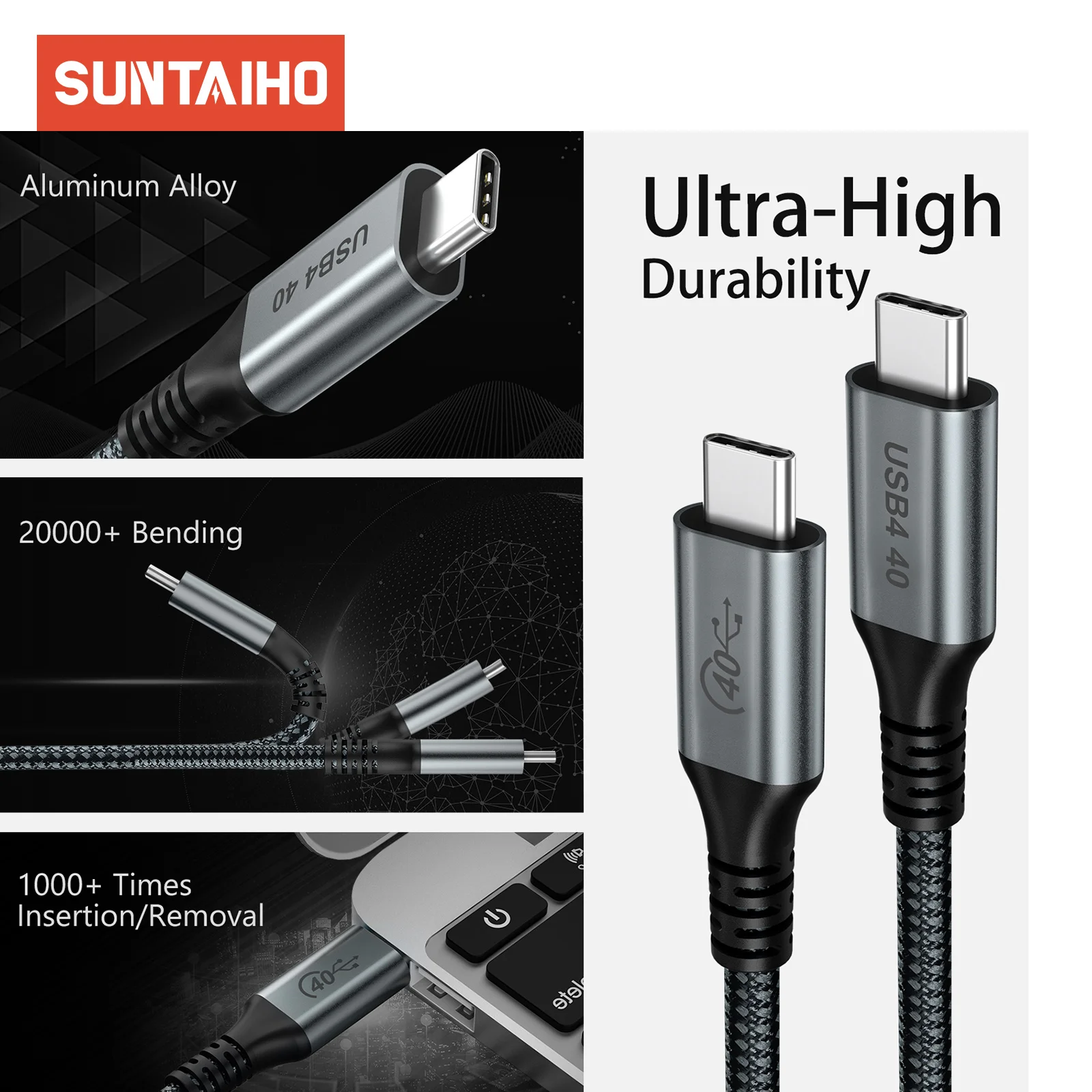 Pd 240W Usb4.0 40Gbps Cavo Da Tipo C A C 48V/5A 8K @ 60Hz Ricarica Rapida Trasferimento Dati Usbc Thunderbolt 3/4 Cavo Per Macbook Pro