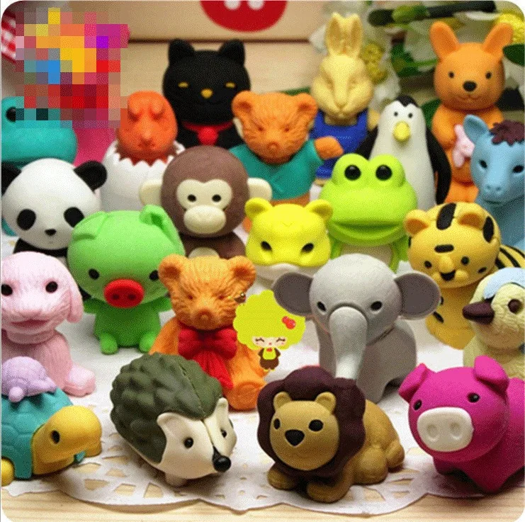 Pencil Eraser 10PCS Animal Shaped Cartoon Design Stationery Puzzle Toys