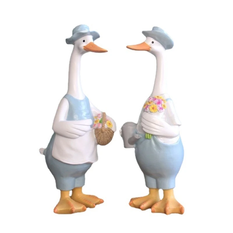 

448B Lovely Animal Statue Resin Duck Decoration Exquisite Adorable Durable Art Duck Farmer Statue Ornaments for Garden