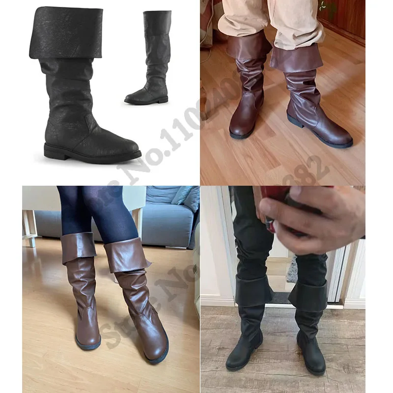 Medieval Men Knight Prince Cosplay Gothic Retro Punk Leather Boots Halloween Carnival Stage Party Props Shoes Elf Vintage Boot