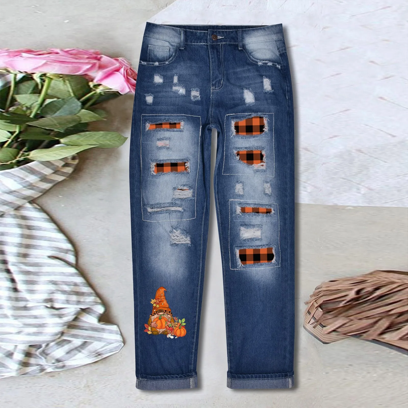 

Women Halloween Pumpkin Plaid Print Four Seasons on Pants Women's Elastic Waist Pants Tall Woman Clothes 311 Women