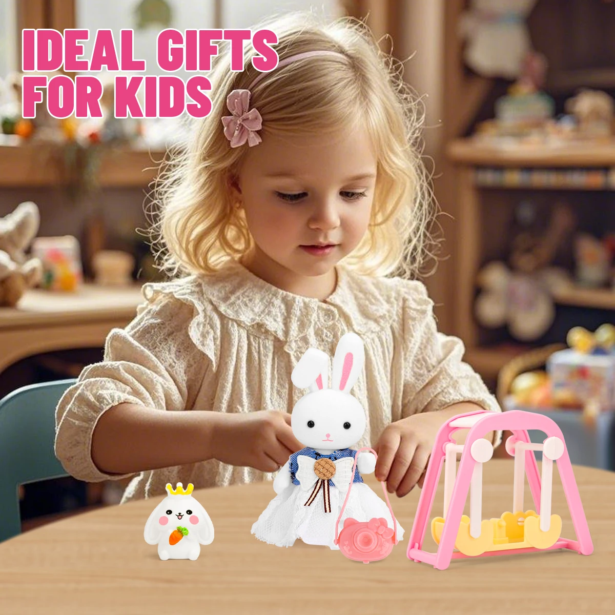 1 Set Baby Girls Pretend Play House Role-Play Toy Swing playground Bunny Rabbit Set Children Accessories House Play Toys