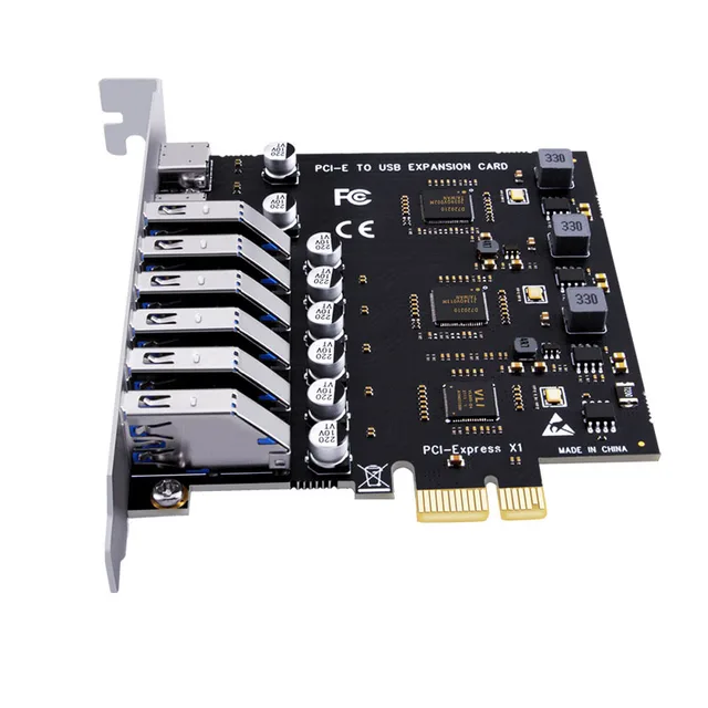 7-Port USB 3.0 PCIe Expansion Card - 5Gbps Front Panel Card For Desktop Computers