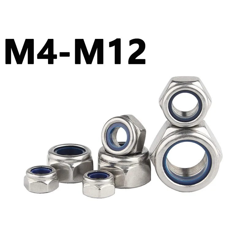 

304 StainlessSteel Nylon Anti-loose Nut American-made Locking Nut Self-locking Fine Tooth Anti-tooth Hexagonal ScrewCap M4-M12