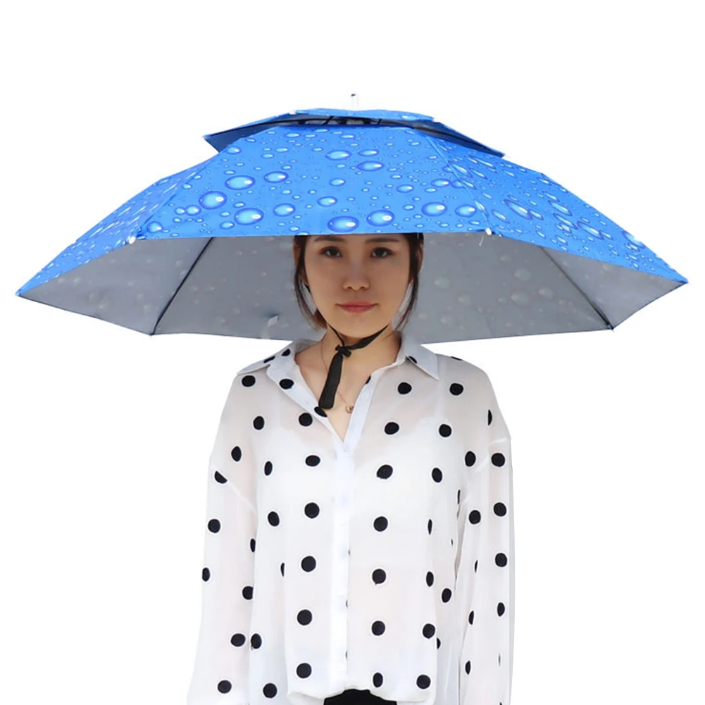 Army Green Foldable Outdoor Umbrella Hat - Waterproof Sun Shade Headwear for Camping, Fishing, and Beach Activities