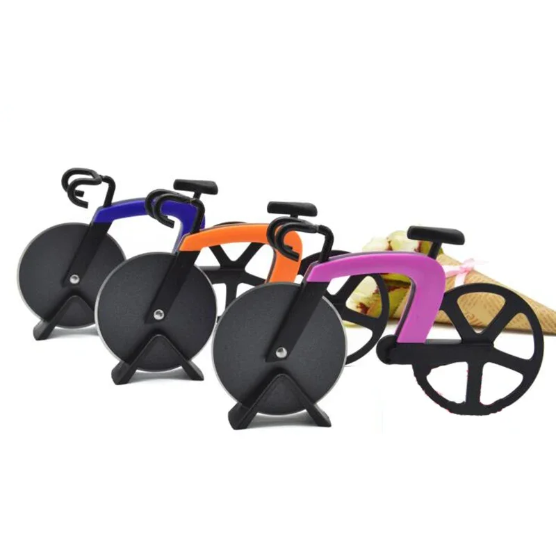 Bicycle Pizza Cutter-Stainless Steel Non-Stick Cutting Wheels-Display Stand A very Cool Gift for Christmas by Leeseph