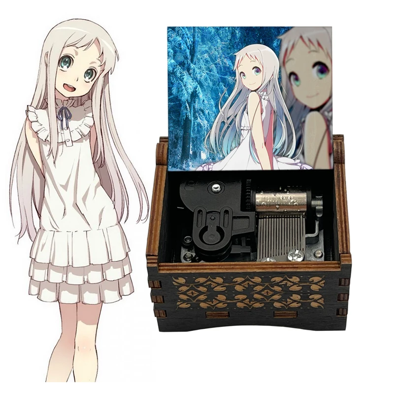 Anime Nohana The Flower We Saw That Day Wooden Music Box Silver Metal Automatic Movement New Year Holiday Gifts for Friends