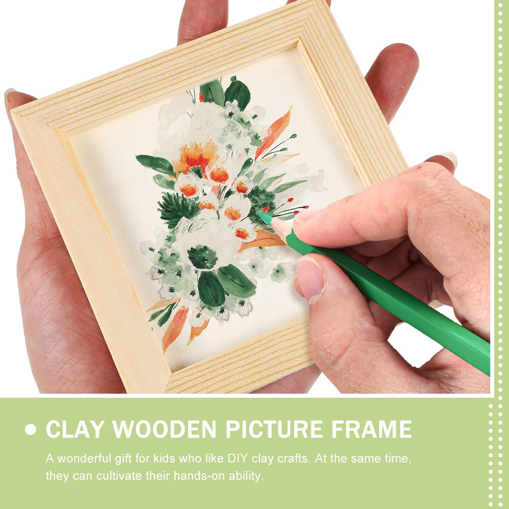 

8 pcs Unfinished Picture Frame Wood DIY Painting Frame Clay Wooden Blank Frames