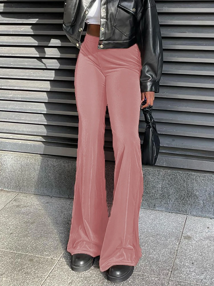 

New All Season 2023 Loungewear Solid Elegant High Elastic Waist Women Trousers Fashion Casual Flare Pant Streetwear Dropshipping