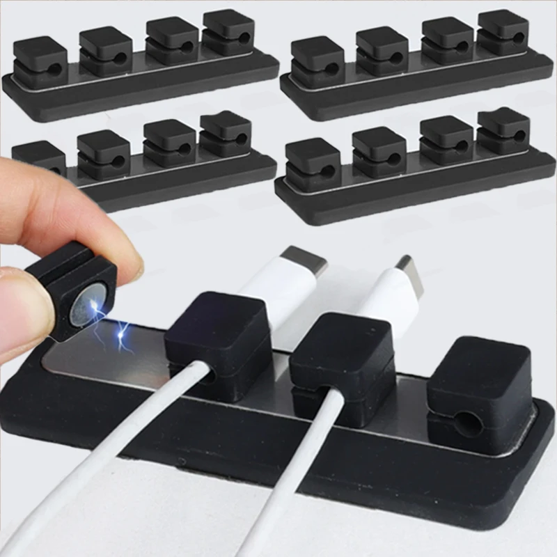 

4Hole Desktop Strong Magnetic Cable Organizers Clips Cord Holder Cable Management Magnet Wire Holder Keeper for Home Office Car
