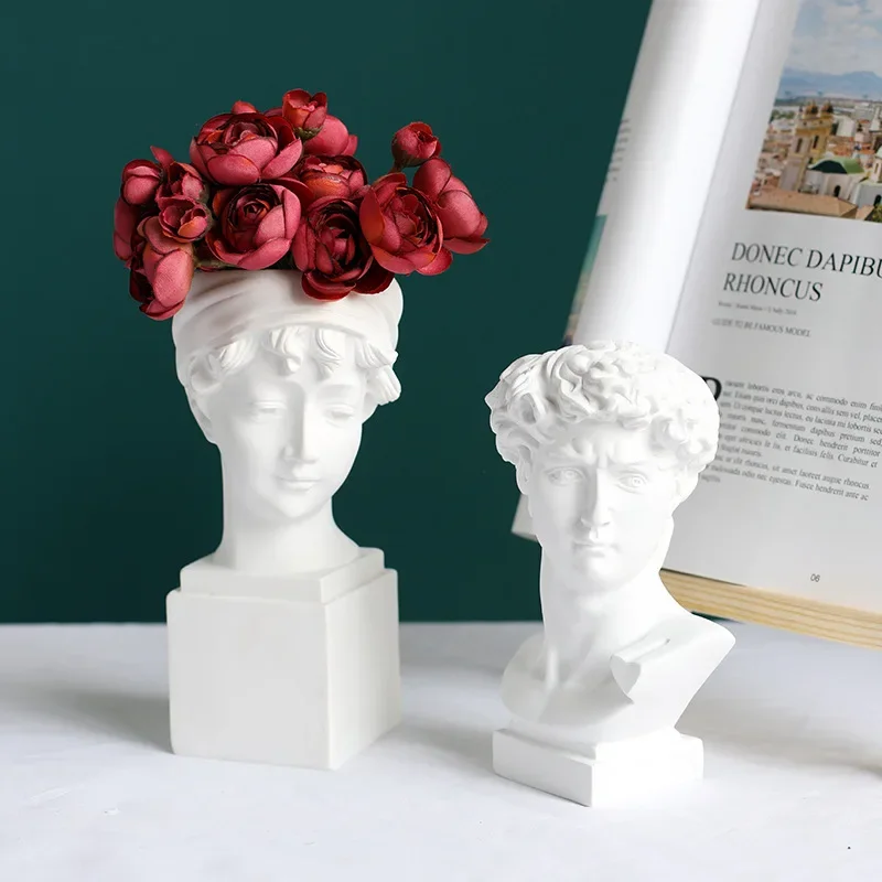 Modern Nordic Style Creative Portrait Vase Human Head Flower Vases Decorative Ornaments Resin David Home Flowers Art Decor 4
