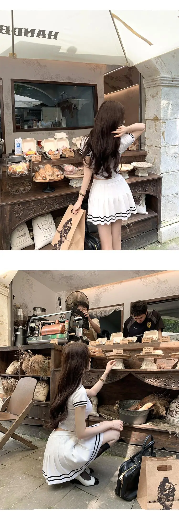 Korean Fashion Knitted Two-piece Set Women Short Sleeve Patchwork Cropped Top Pleated Mini Skirt Preppy Style Outfits New