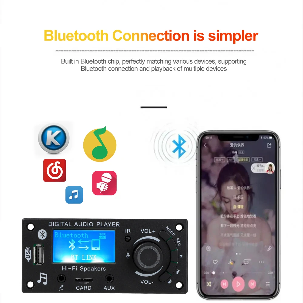DC 12V Bluetooth5.0 LCD MP3 WMA WAV Decoder Board Handsfree Call Recording Car Audio Microphone USB TF FM Radio Mp3 Music Player mp3 mp4 player