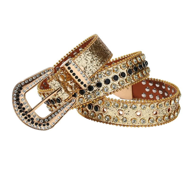 

Pin Buckle Belt Women Fashion Glittering Crystal Studded Belt Casual Waist Band