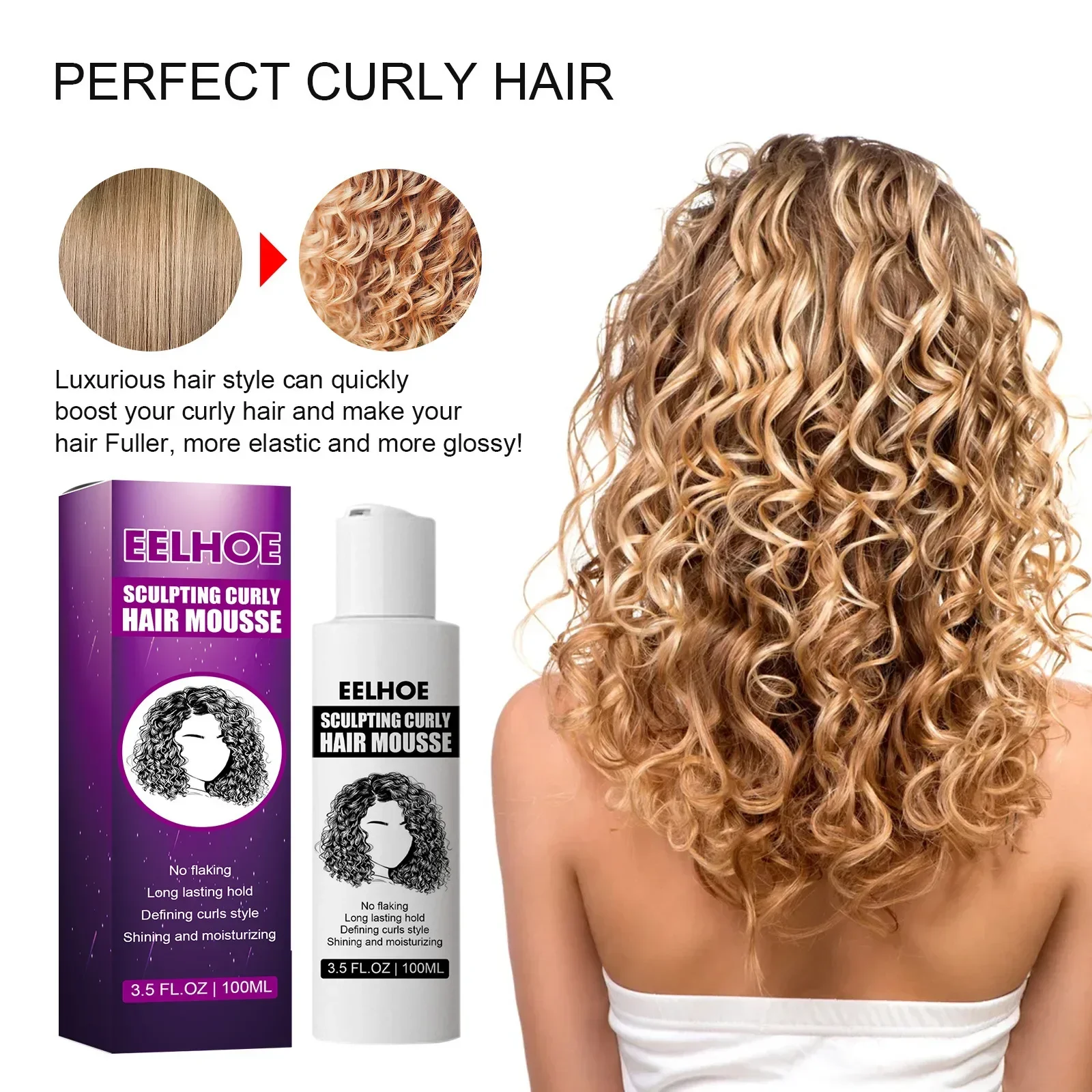 100ml Curly Hair Styling Elastin Curly Hair Moisturizing and Sculpting Mousse Perfect for A Lasting and Natural Look