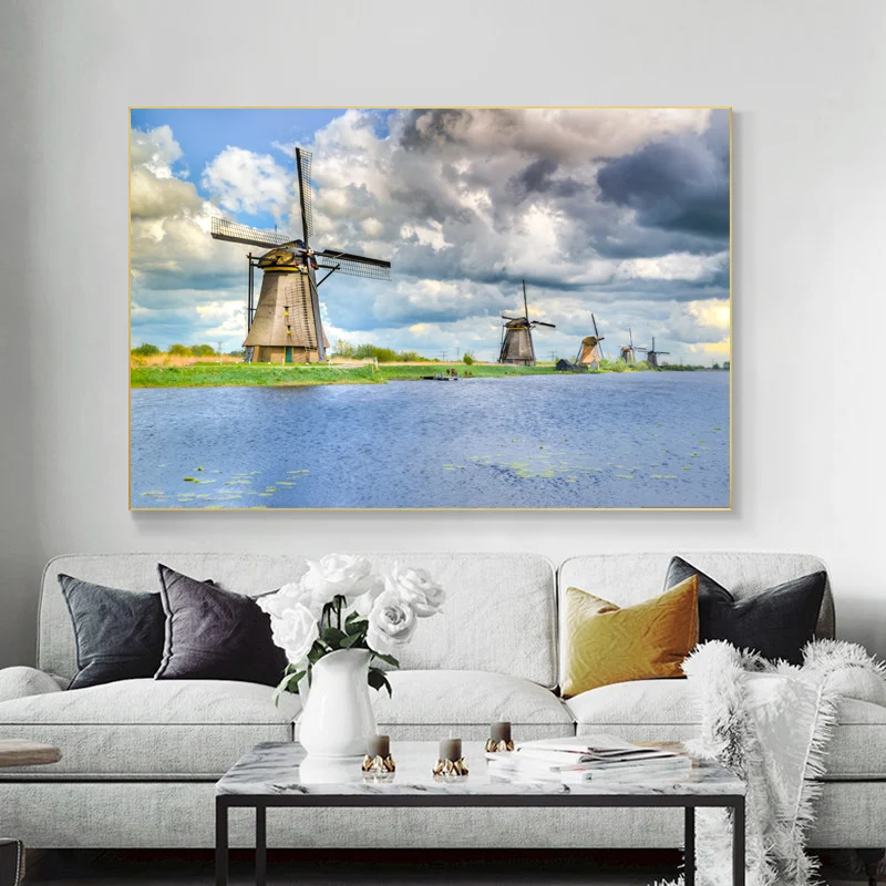 Нидерланды ветряная мельница пейзаж холст картины плакаты и принты настенные картины спальня гостиная домашний Декор без рамки
