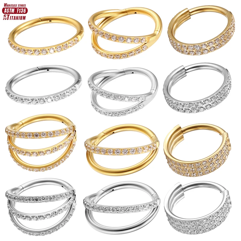 F136 Titanium piercing ZC Nose Rings Women Hinged Segment Septum Clicker Daith Earrings Hoop Cartilage Tragus Piercing Jewelry