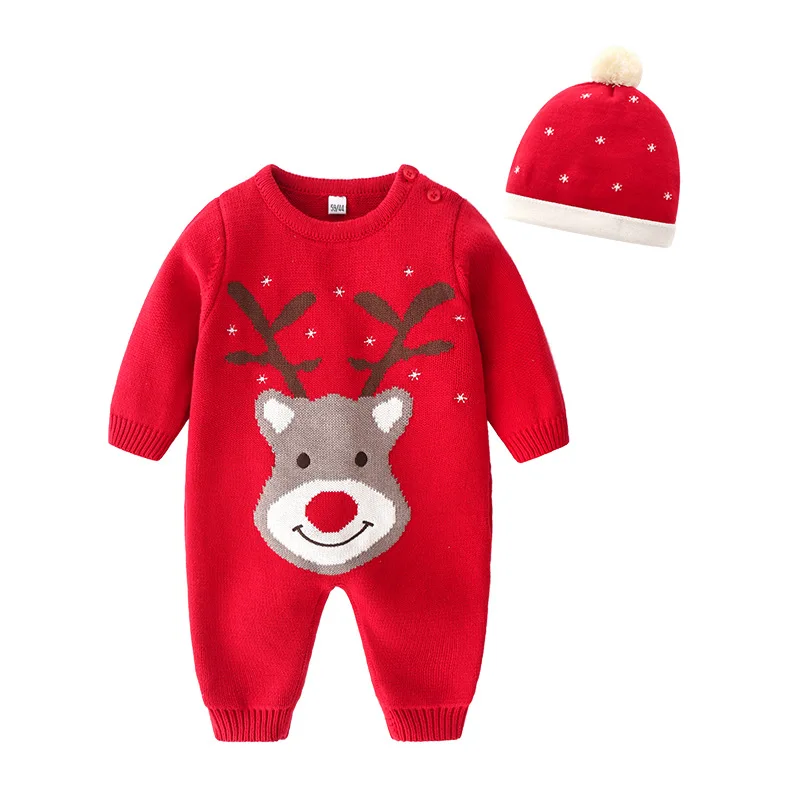

Baby Christmas Rompers Cotton Knit Infant Xmas Clothing Cute Elk Overalls 0-18M 2PC Newborn Boy Girl Jumpsuit Long Sleeve Winter