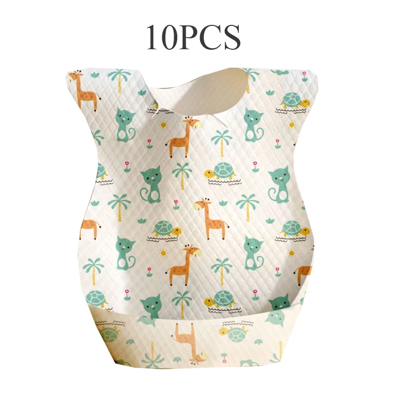 10Pcs Disposable Baby Bib Feeding Bib Cotton Bib Set Cotton Bib Waterproof Cartoon Toddler Baby Stuff for Feeding Portable Travel