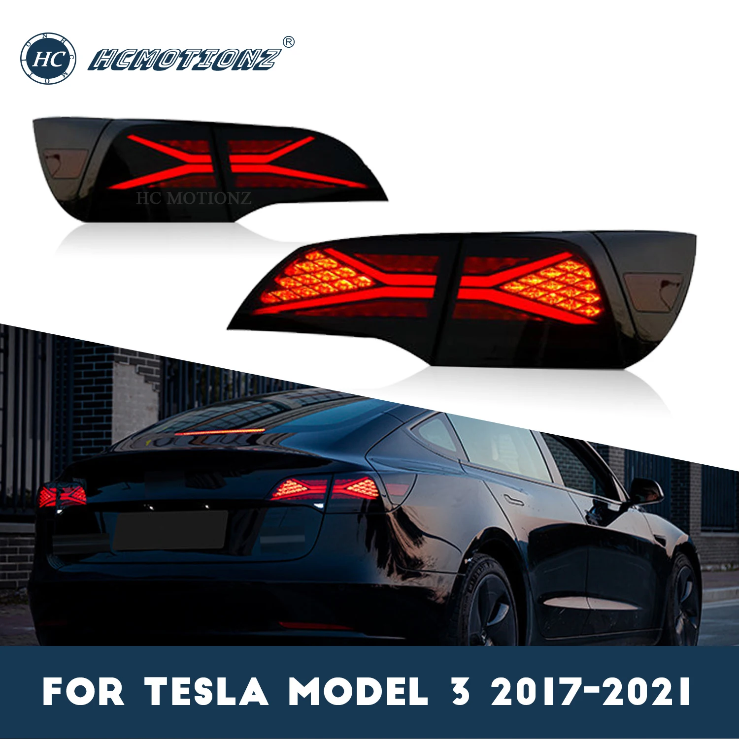 HCMOTIONZ Tail Lights For Tesla Model 3 Model Y 2017 2018 2019 2020 2021 Start Up Animation Car Back Lamps Assembly Rear Lights