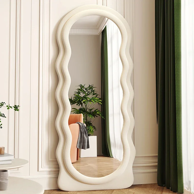 

Online celebrity wave full-length floor-to-ceiling mirror cream ins wind dressing home girl bedroom shaped mirror