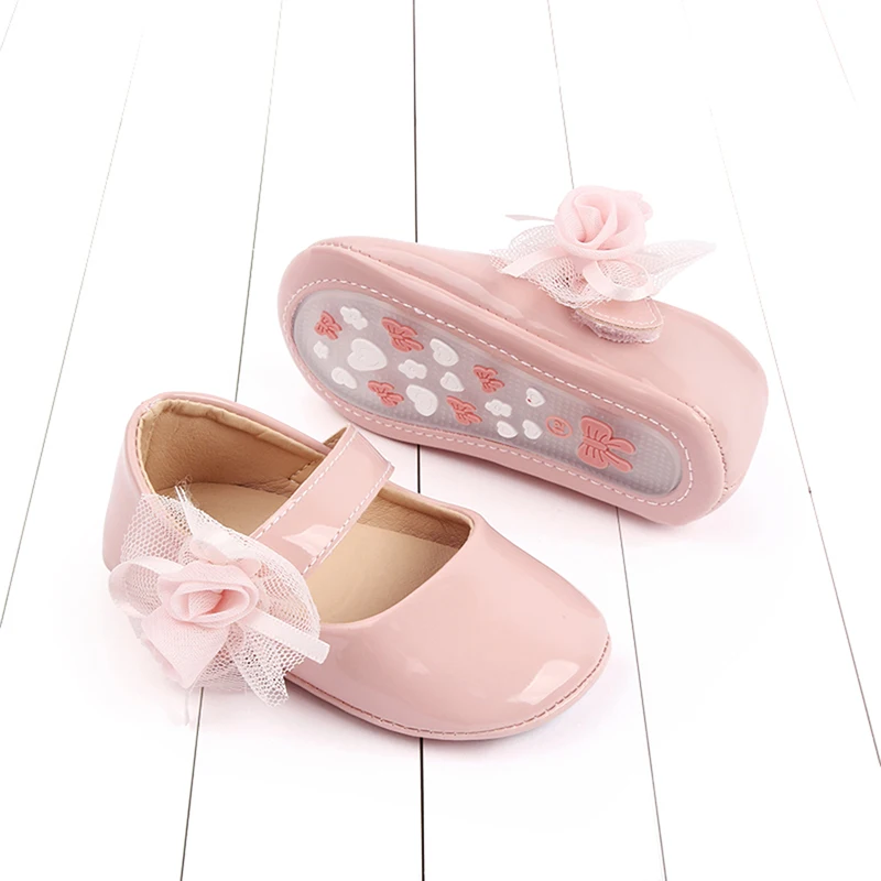 

Baby Girls Mary Jane Flats Soft Sole Flowers PU Princess Shoes Wedding Dress Shoes for Newborn Infant Toddler