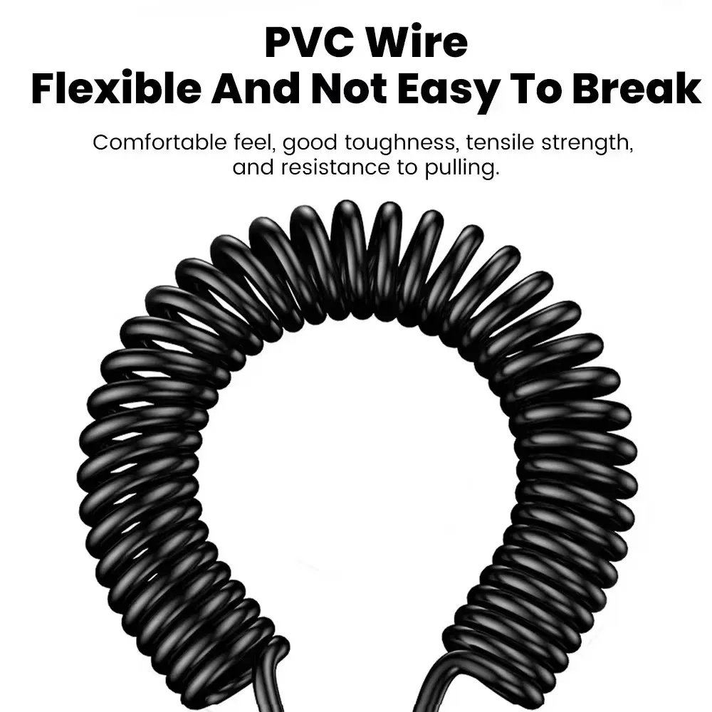 Retractable Coiled USB-C Cable, 6A Quick Charge, 90-Degree Spring Design